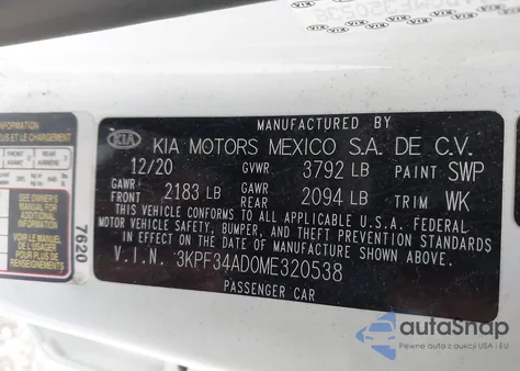 2021 Kia Forte Gt-Line from USA, damaged, VIN 3KPF34AD0ME320538